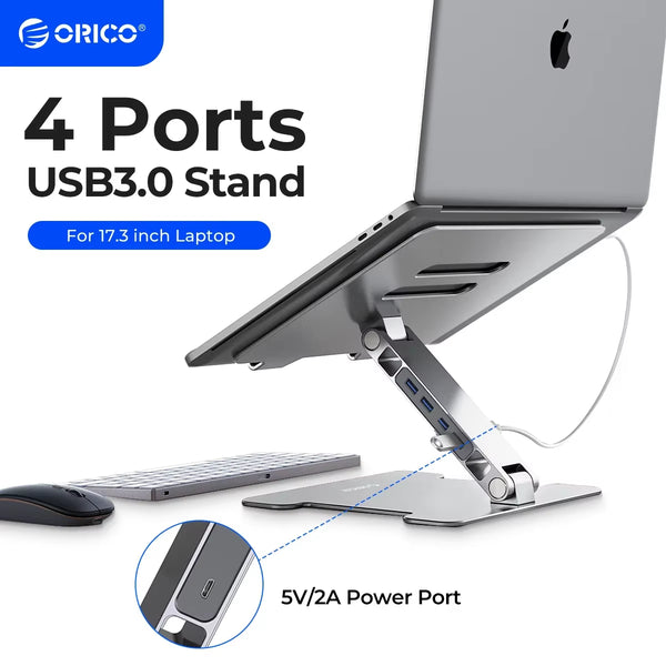 4 Port USB3.0 Foldable Laptop Stand Aluminum Notebook Riser Desktop Laptop Cooling Stand for Macbook Dell